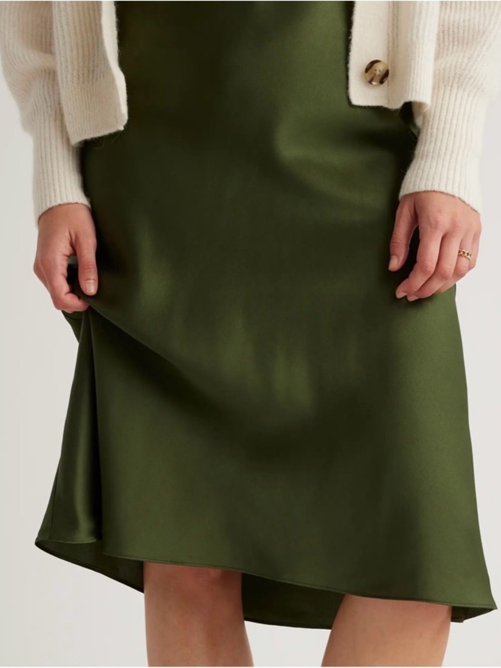 Quince 100% Washable Silk Skirt Basil Green size M